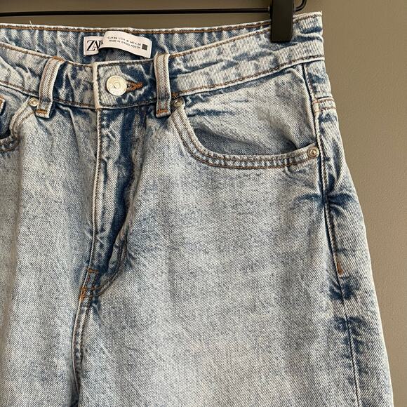 ZARA Z1975 High Rise Long Length Straight Cut Jeans Light Blue Sz 4 Rigid Denim - Picture 10 of 16